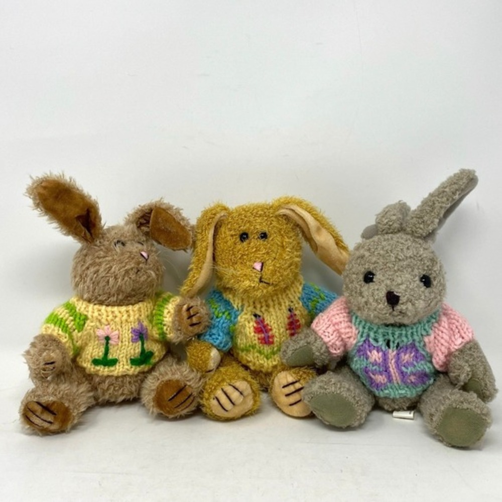 Vtg Goffa SET‎ of 3 Plush Toys Stuffed Animals in Sweaters Easter Bunny Rabbits